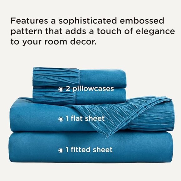🆕 4 Pieces Blue Luxury California King Polyester Microfiber Cooling Bed Sheet - Picture 2 of 6